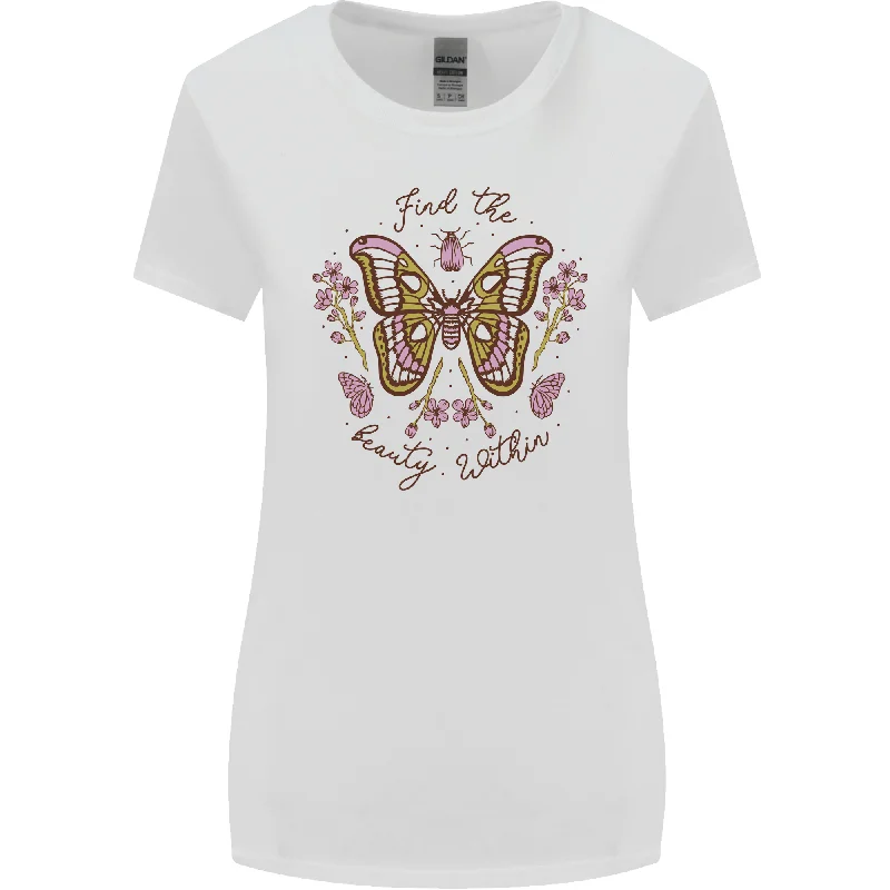 Beauty Within Butterfly Butterflies Womens Wider Cut T-Shirt Houndstooth Herringbone Solid