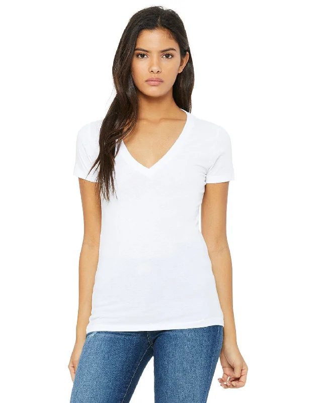 Bella+Canvas Ladies Deep V-Neck T-Shirt | White Modern Contemporary Chic