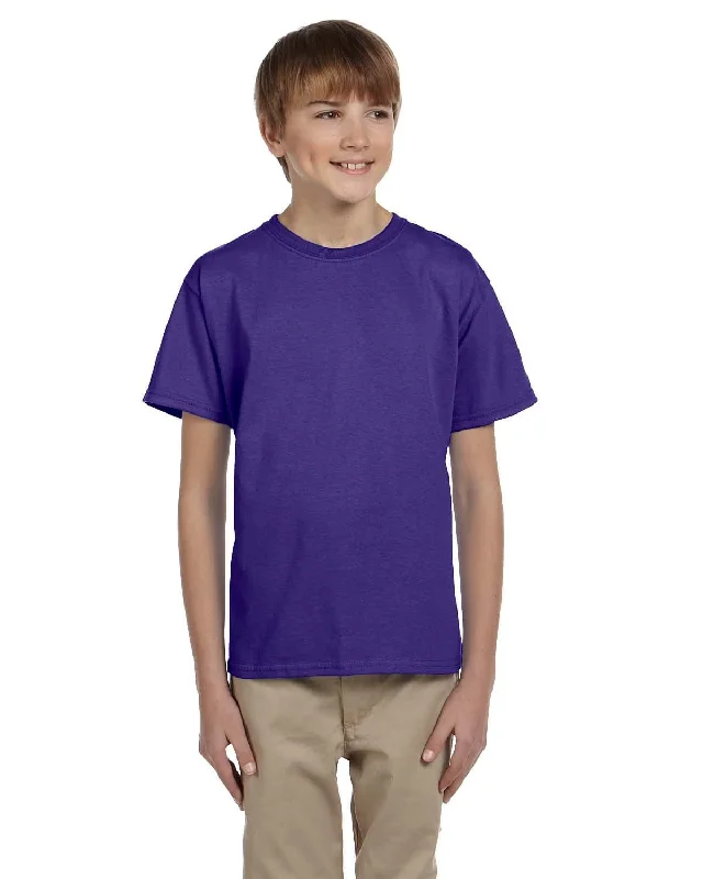 Fruit of the Loom Youth T-Shirt | Purple Polka Dot Checkered Tartan