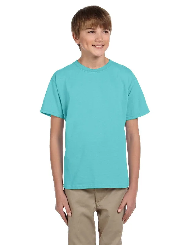 Fruit of the Loom Youth T-Shirt | Scuba Blue Notch Collar Peter Pan Collar Cowl Neck