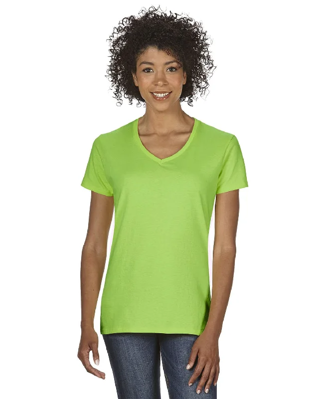 Gildan Ladies Heavy Cotton 5.3 oz. V-Neck T-Shirt | Lime Solid Print Embellished