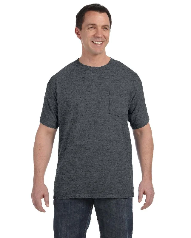 Hanes Authentic-T Pocket T-Shirt | Charcoal Heather Collared Crew Neck Turtle Neck