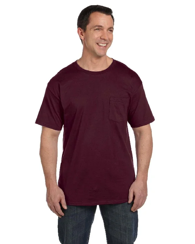 Hanes Beefy-T Pocket T-Shirt | Maroon Zippered Buttoned Snapped