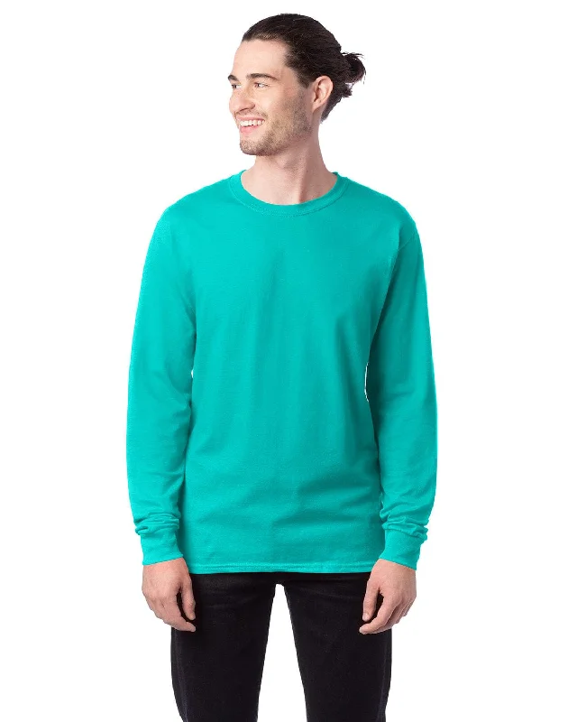 Hanes ComfortSoft Cotton Long Sleeve T-Shirt | Athletic Teal Beaded Sequined Faux Fur