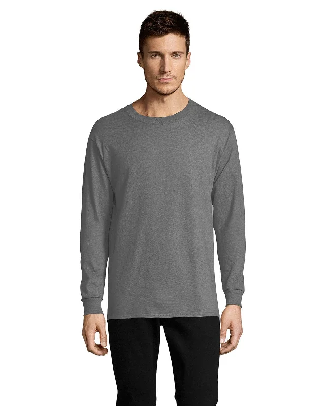 Hanes ComfortSoft Cotton Long Sleeve T-Shirt | Smoke Gray Denim Fabric Leather Fabric Suede Fabric