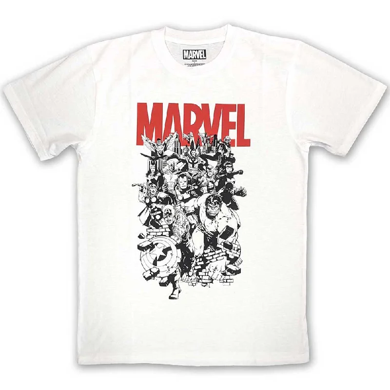 Marvel Comics | Official  Film T-Shirt |  Black & White Characters Cotton Fabric Linen Fabric Terry Fabric