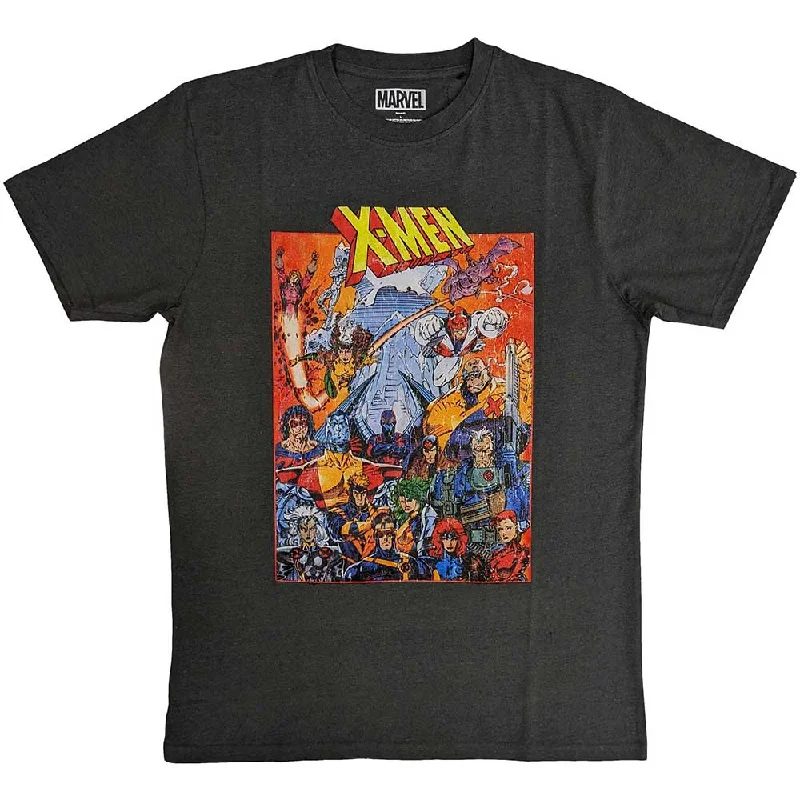 Marvel Comics | Official  Film T-Shirt | X-Men Full Characters Denim Fabric Leather Fabric Suede Fabric