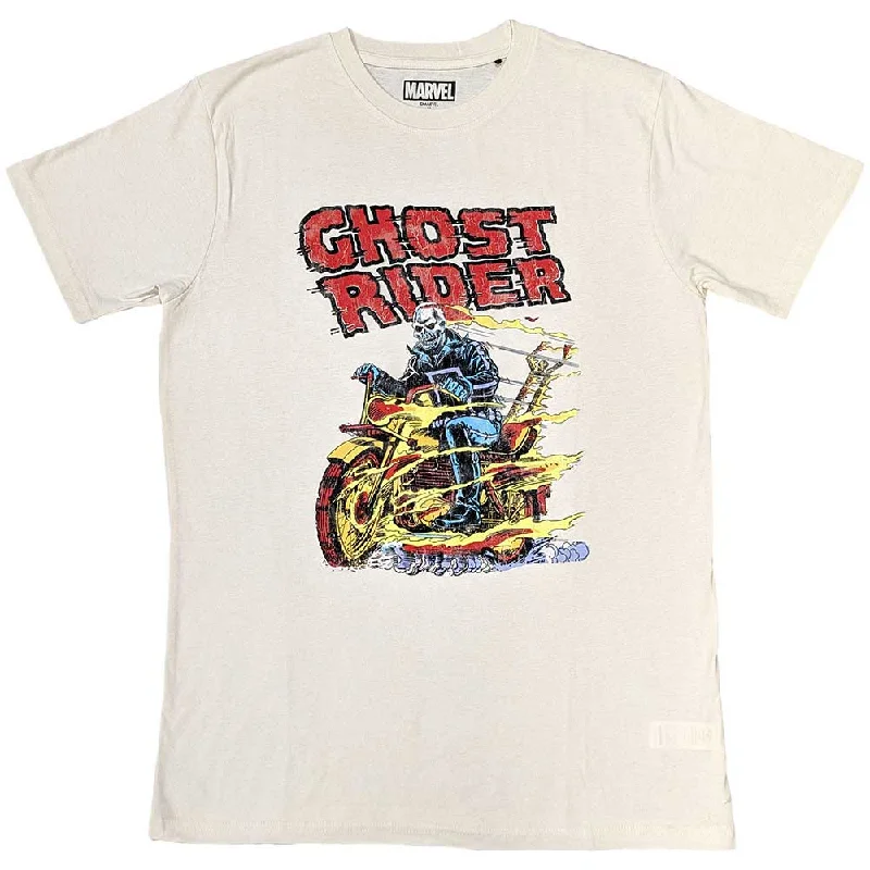 Marvel Comics | Official  Film T-Shirt | Ghost Rider Bike Graphic Embroidered Appliqued