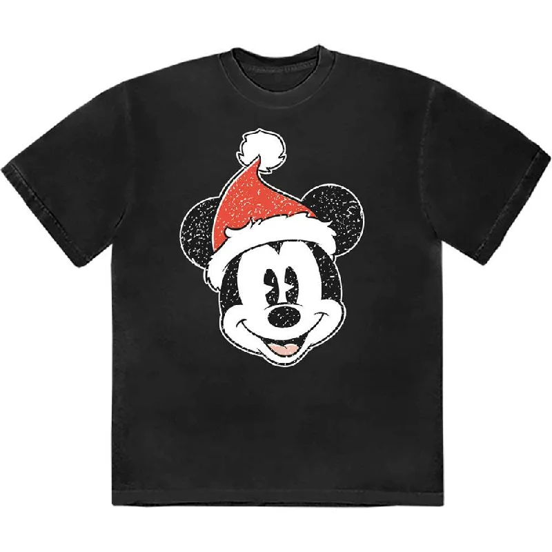 Disney | Official Band T-Shirt |  Mickey Mouse Santa Hat Wool Fabric Cashmere Fabric Tweed Fabric