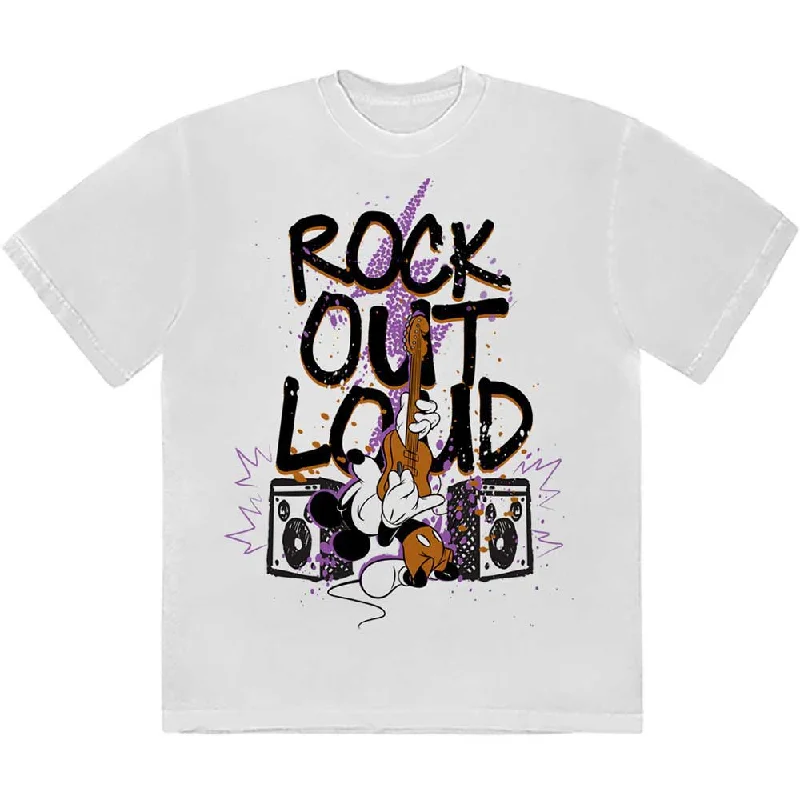 Disney | Official Band T-Shirt | Mickey Mouse Rock Out Loud Print Jacquard Patchwork