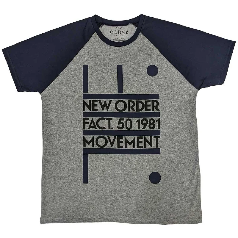 New Order | Official Band Raglan T-Shirt | Movement Print Jacquard Patchwork