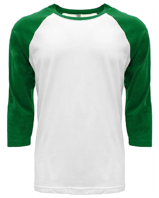 Next Level Unisex CVC 3/4 Sleeve Raglan Baseball T-Shirt | Kelly Green/ Wht Ribbed T-Shirt High Neck Heavyweight