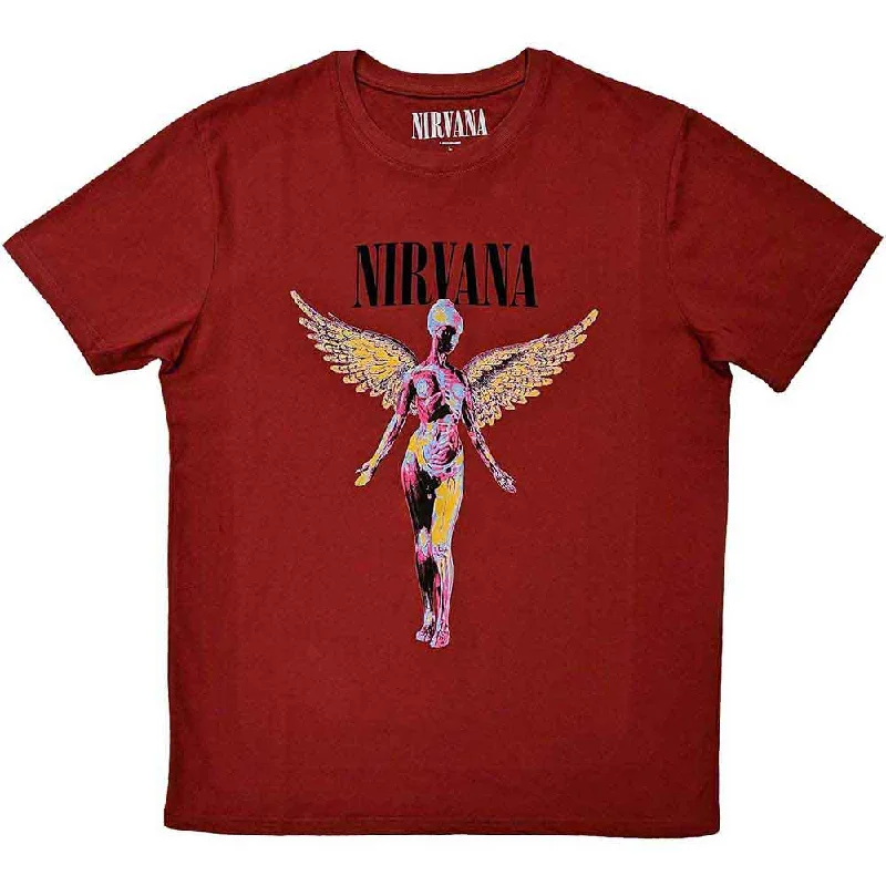 Nirvana | Official Band T-Shirt | In Utero Red Collared T-Shirt Boat Neck A-Line