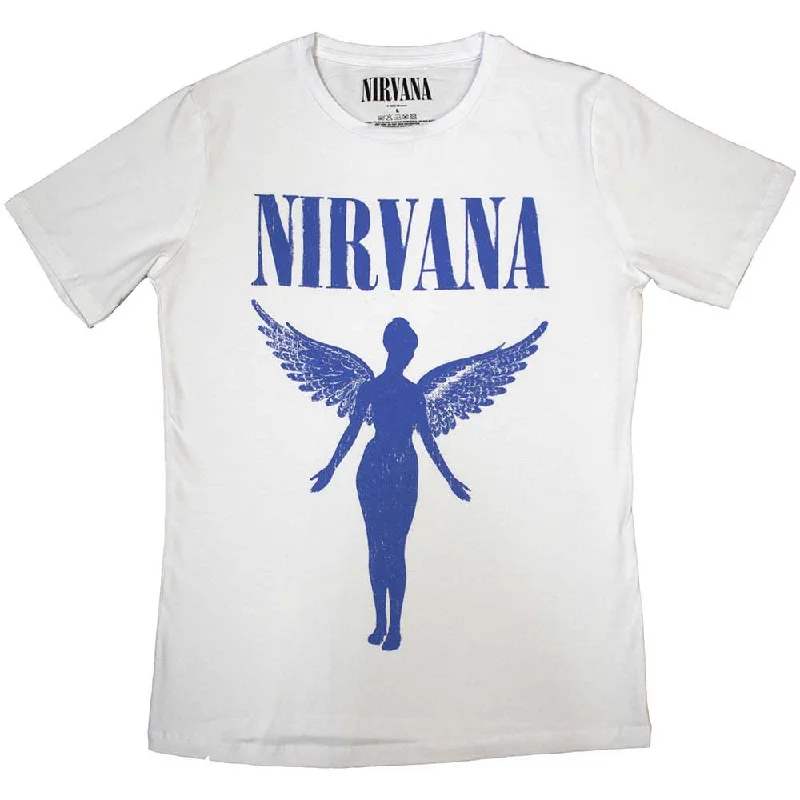 Nirvana | Official Band Ladies T-Shirt | Angelic Blue Mono white Modern Contemporary Chic