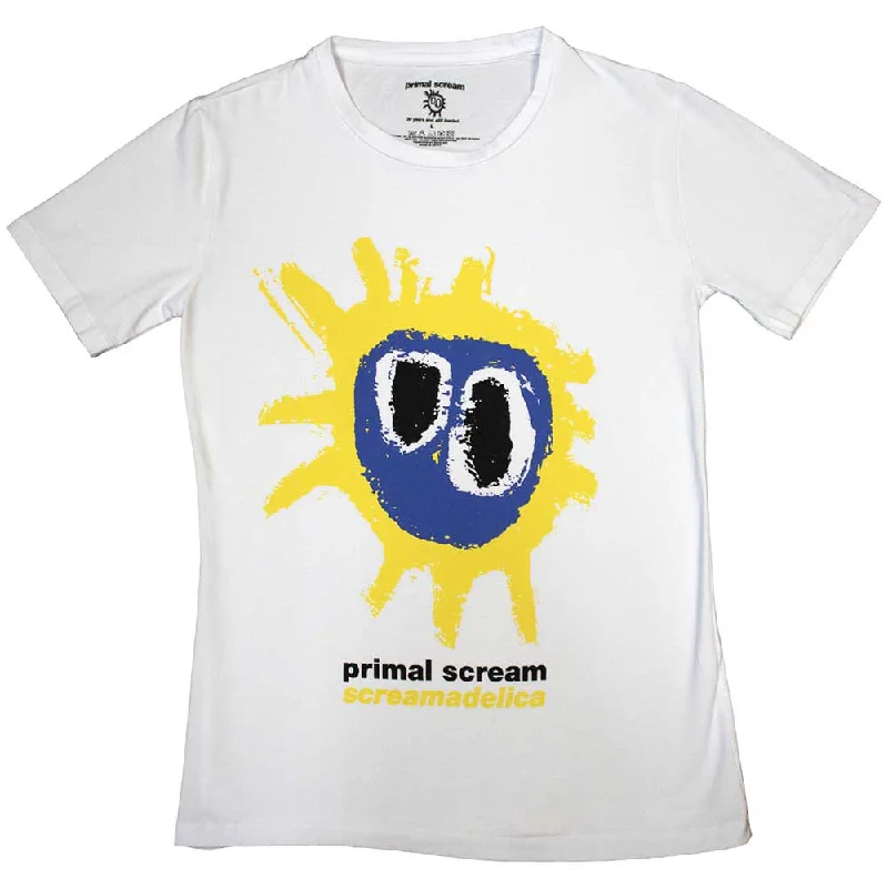 Primal Scream | Official Band Ladies T-Shirt | Screamadelica white Boxy Fit Fitted Loose