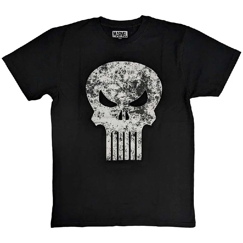 Marvel Comics | Official  Film T-Shirt | Punisher Distressed Logo Hooded Caped Shawl Collar