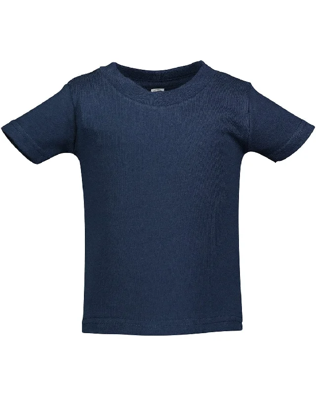 Rabbit Skins Infant T-Shirt | Navy Solid Color Striped Floral