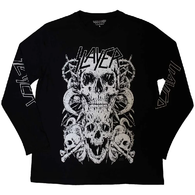 Slayer| Official Band Long Sleeve T-Shirt | White Skulls (Sleeve Print) Print Jacquard Patchwork