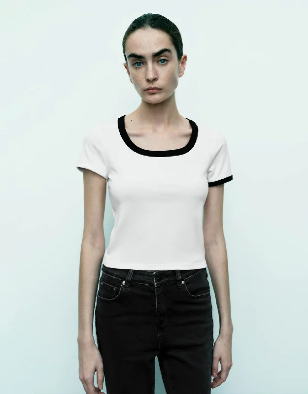 U Neck Knitted Skinny T-Shirt Elegant Classic Vintage