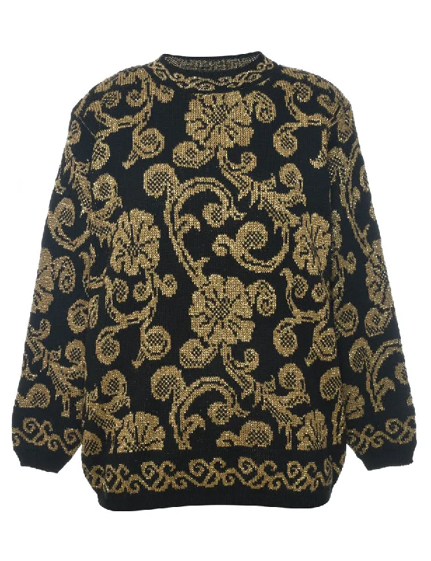 Alfred Dunner Lurex Thread Pattern Black & Gold Sparkly Jumper - S Knit Fabric Woven Fabric Fleece Fabric