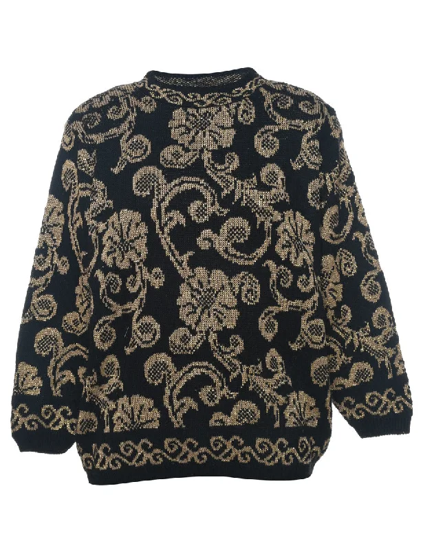 Alfred Dunner Lurex Thread Pattern Floral Jumper - S Denim Fabric Leather Fabric Suede Fabric