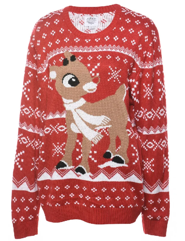 Animal Design Christmas Jumper - L Plaid Sweater Polka Dot Checkered