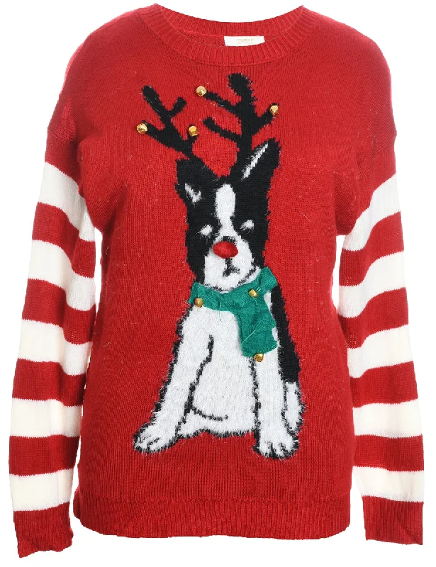 Animal Design Christmas Jumper - L Iron Safe Non-Iron Wrinkle Free