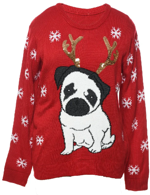 Animal Design Christmas Jumper - L Fitted Slim Tailored