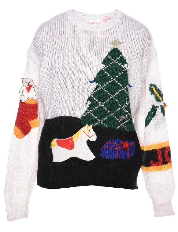 Animal Design Christmas Jumper - L Glossy Satin Silk