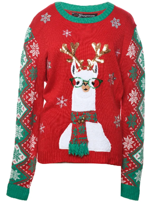 Animal Design Christmas Jumper - L Chenille Blend Fleece Blend Nylon Blend