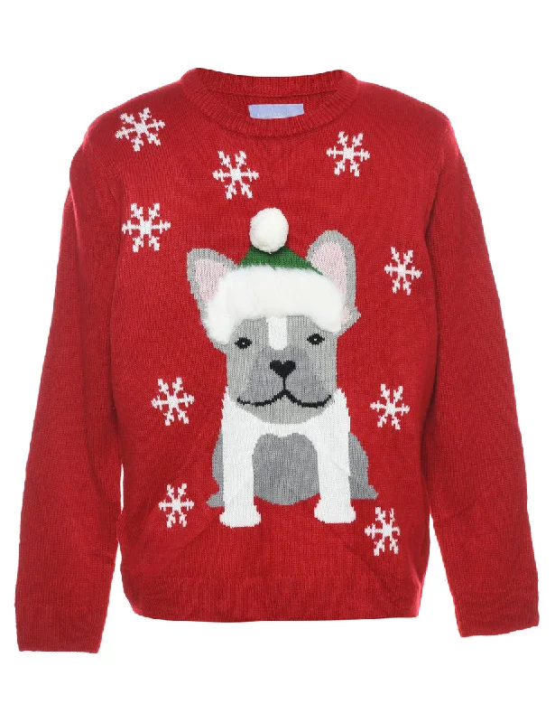 Animal Design Christmas Jumper - L Turtle Neck Boat Neck Asymmetrical Neck