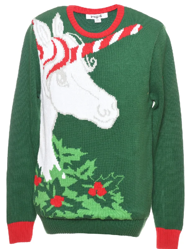 Animal Design Christmas Jumper - M Print Jacquard Patchwork