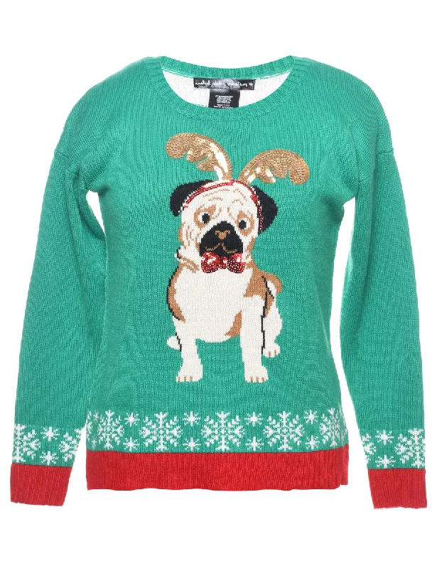 Animal Design Christmas Jumper - M Notch Collar Peter Pan Collar Cowl Neck