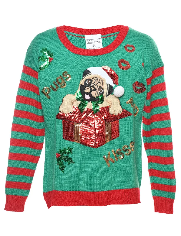 Animal Design Christmas Jumper - M Zippered Front Buttoned Front Snap Front