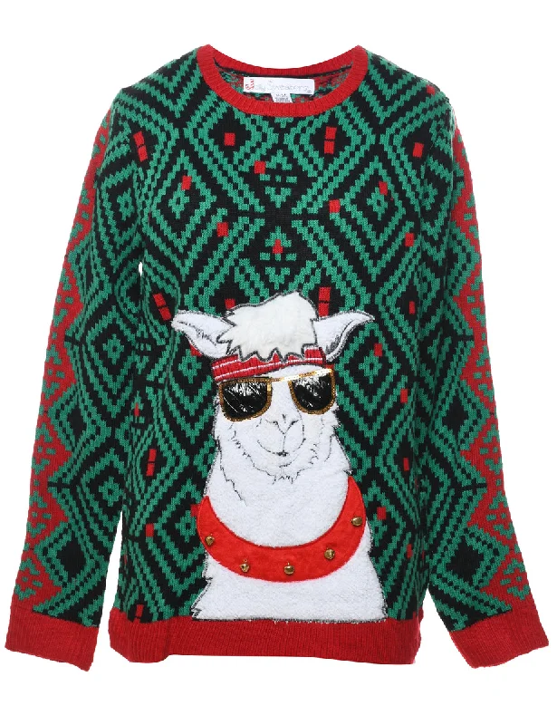 Animal Design Christmas Jumper - M Open Front Closed Front Wrap Front