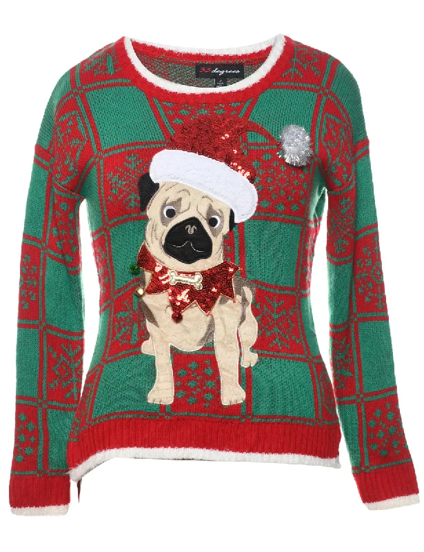 Animal Design Christmas Jumper - S Fitted Slim Tailored