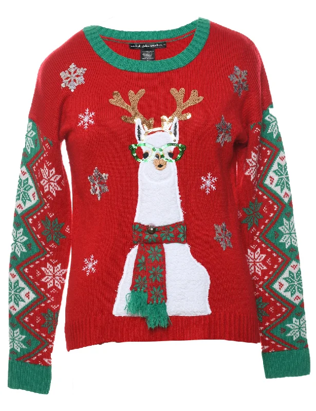 Animal Design Christmas Jumper - S Mesh Blend Leather Blend Suede Blend