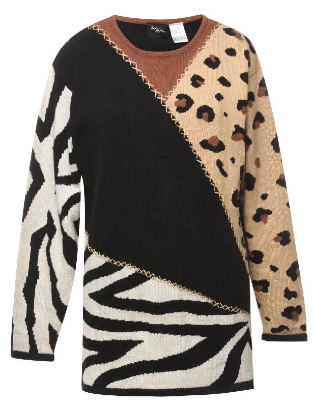 Animal Pattern Jumper - L Plaid Sweater Polka Dot Checkered