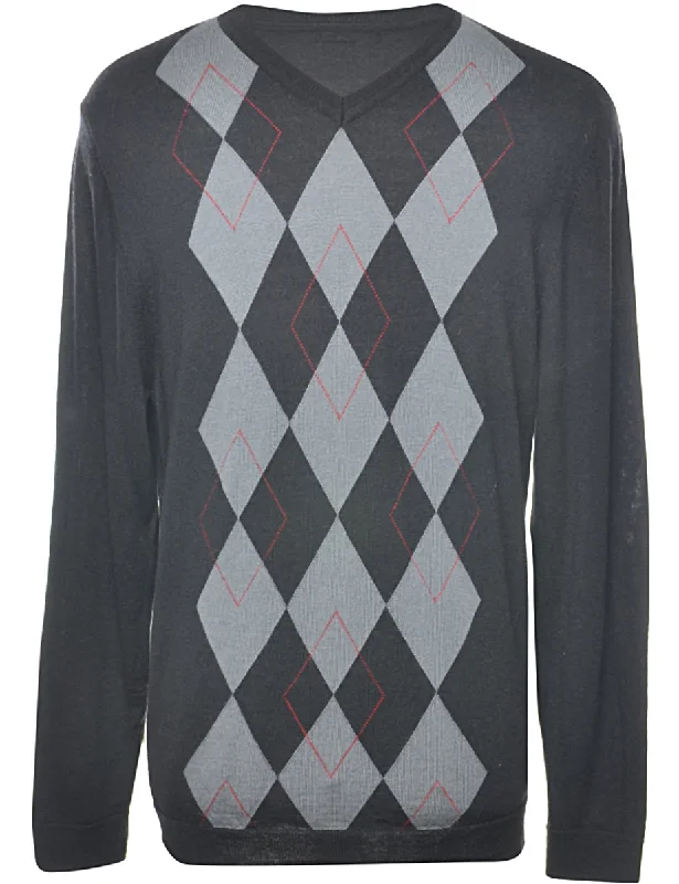 Argyle Black Jumper - L Transparent Opaque Sheer