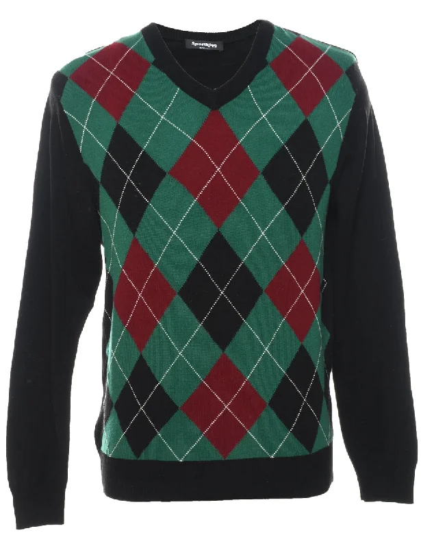 Argyle Black Jumper - M Glossy Satin Silk