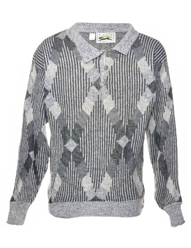 Argyle Grey Jumper - M Terry Blend Velvet Blend Canvas Blend