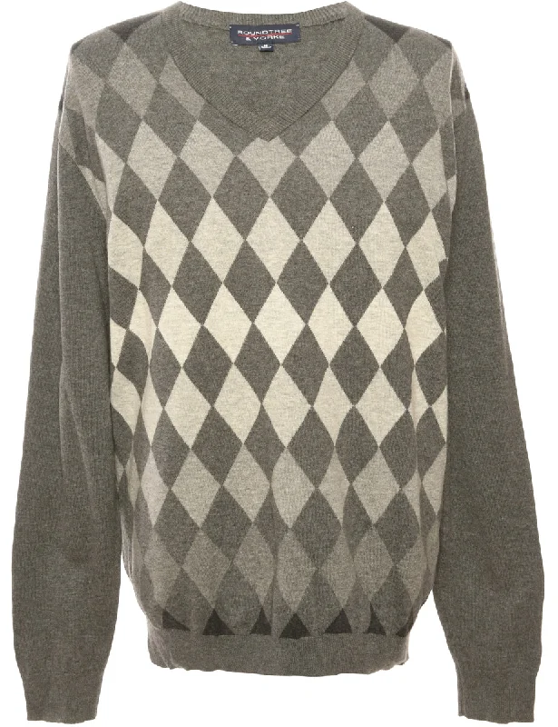 Argyle Grey Jumper - M Striped Floral Plaid