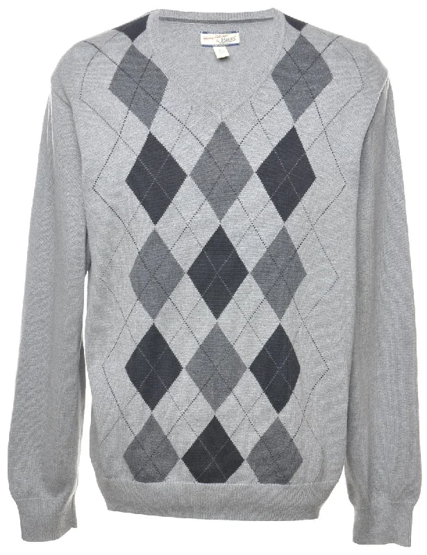 Argyle Jumper - L Boat Neck Shawl Collar Notched Collar