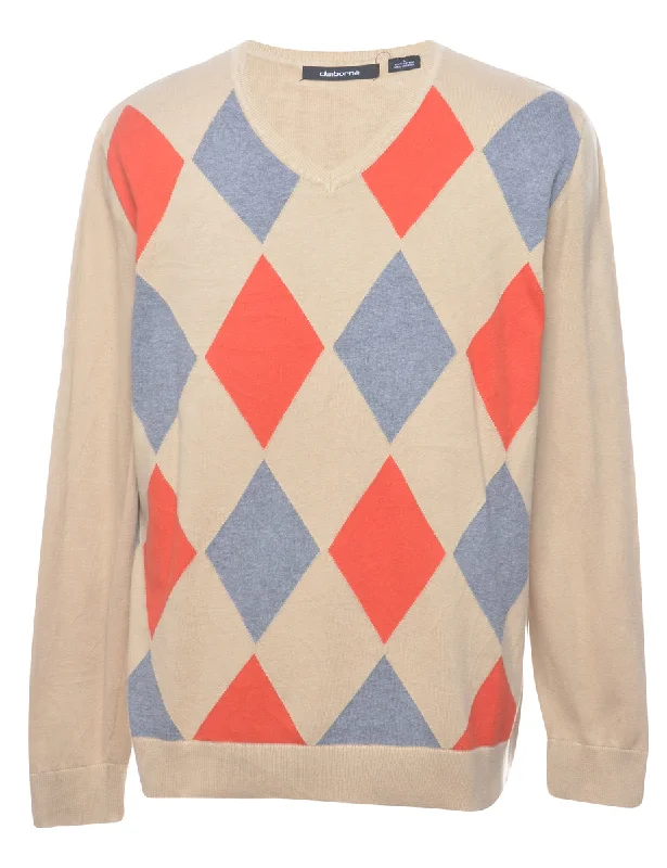 Argyle Jumper - L Fitted Loose Oversized