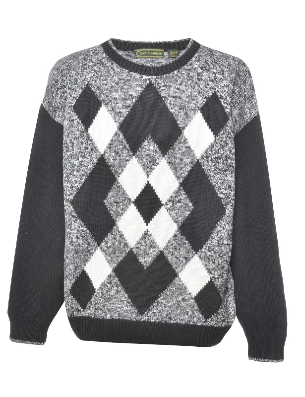 Argyle Jumper - L Turtle Neck Boat Neck Asymmetrical Neck