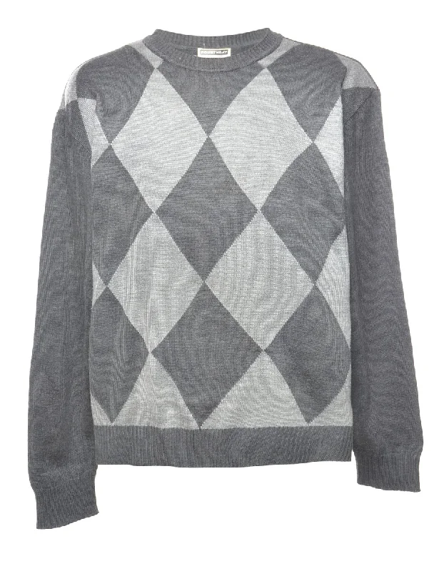 Argyle Jumper - L Beaded Sweater Sequined Faux Fur