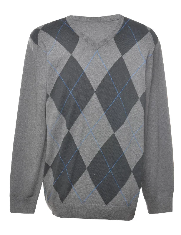 Argyle Jumper - L Spandex Rayon Corduroy