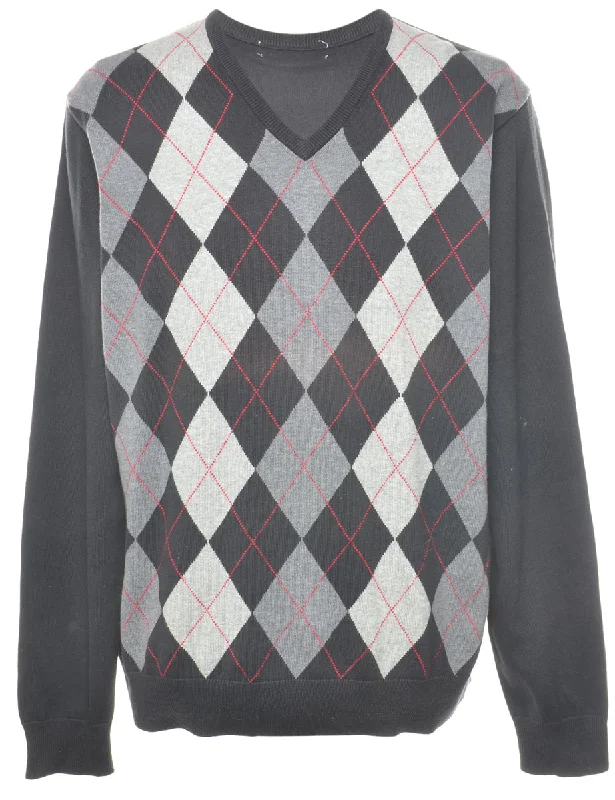 Argyle Jumper - L Handmade Hand-knitted Hand-woven