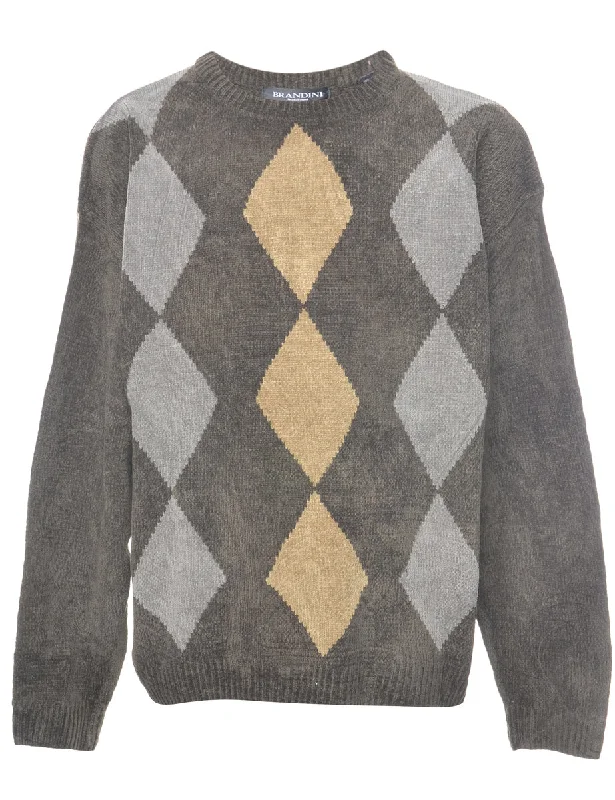 Argyle Jumper - L Anti-Pilling Anti-Shrink Durable