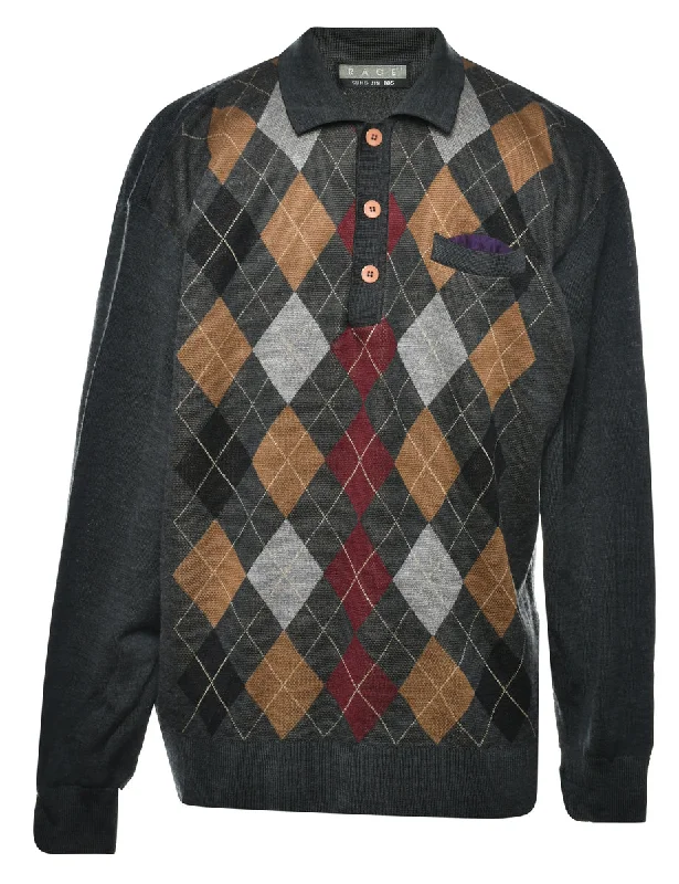 Argyle Jumper - M Herringbone Houndstooth Plaid